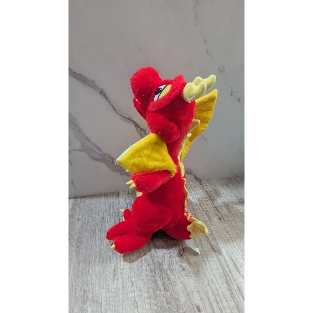 Vintage‎  Toy  Works Red Yellow Plush Dragon Toy Gold Wings 12  Stuffed Animal